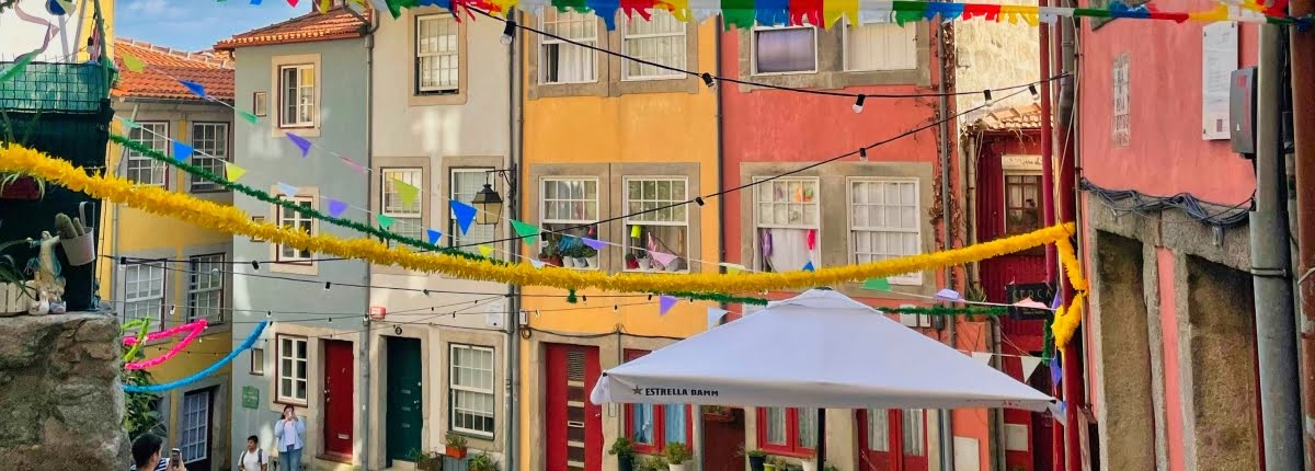Porto Street during Festivals with bunting and people
